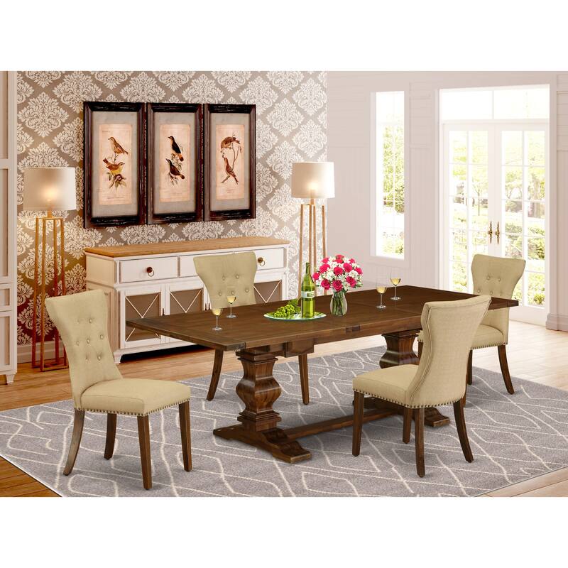 East West Furniture 5 Piece Dining Room Furniture Set- a Rectangle Wooden Table and 4 Upholstered Chairs, (Finish Options) - LAGA5-88-03
