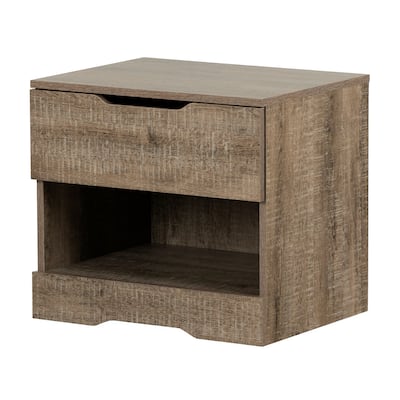 1-Drawer Nightstand with Open Shelf and Weathered Oak Finish - Compact Bedside Storage Table