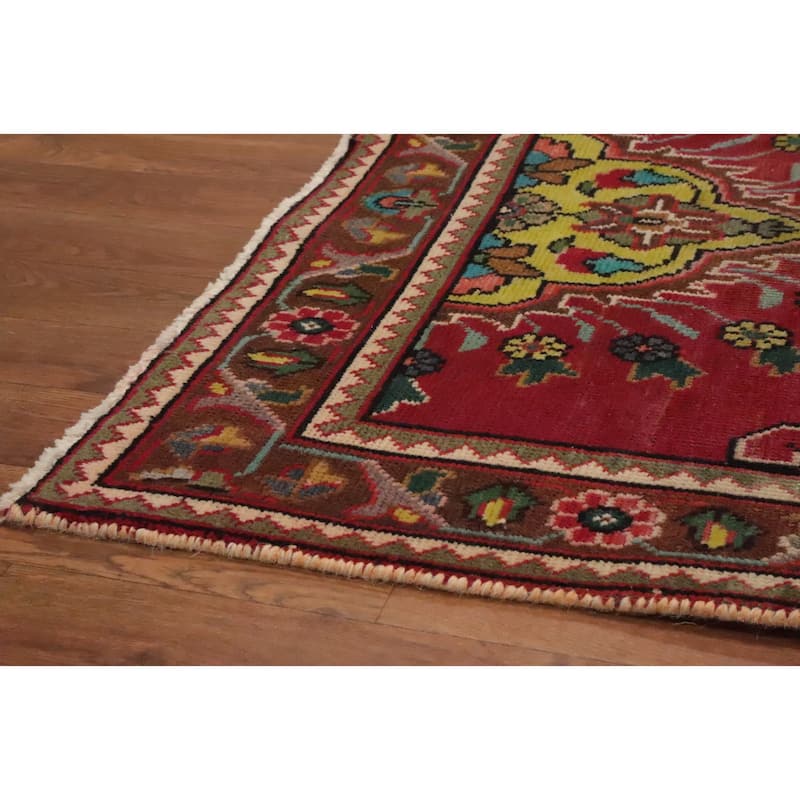 Hand Knotted Oriental 100% Wool Carpet Traditional Floral Red Tabriz Runner Rug - 13' 4'' X 2' 10''