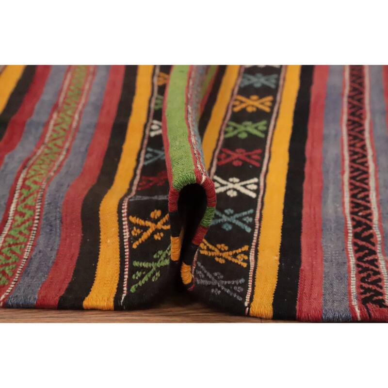 Hand Woven Oriental 100% Wool Carpet Southwestern Tribal Multi-Colored Kilim Area Rug - 9' 4'' X 5' 5''