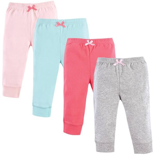 slide 1 of 1, Luvable Friends Baby Girl Cotton Pants 4pk, Coral Aqua 0-3 Months - Coral Aqua