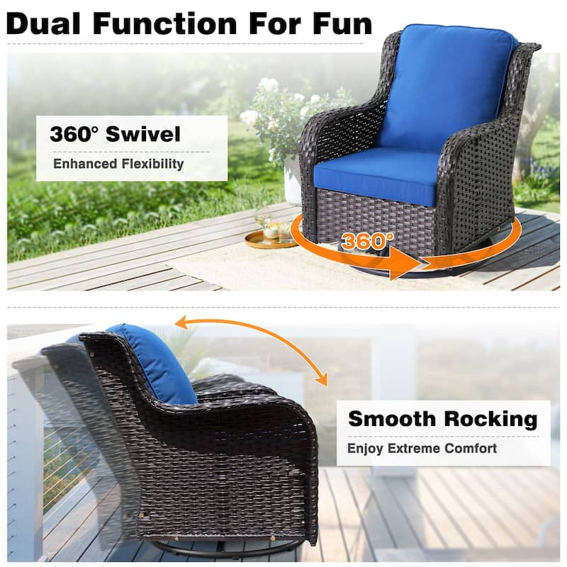 OVIOS 3-piece Patio Wicker Swivel Chair Set