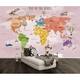Colorful World Map Airplane and Hot Air Balloon Removable Textile ...