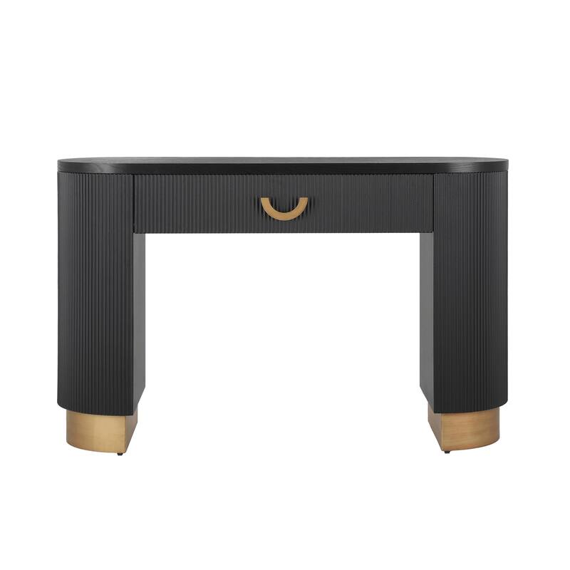 Modern Console Table with Vertical Ribbed Design, Compact Storage with Functional Drawer