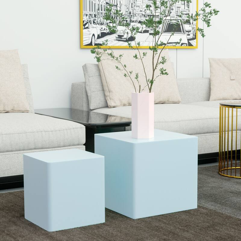 Modern Glam Square Nesting Coffee End Side Table for Living Room(Set of 2)