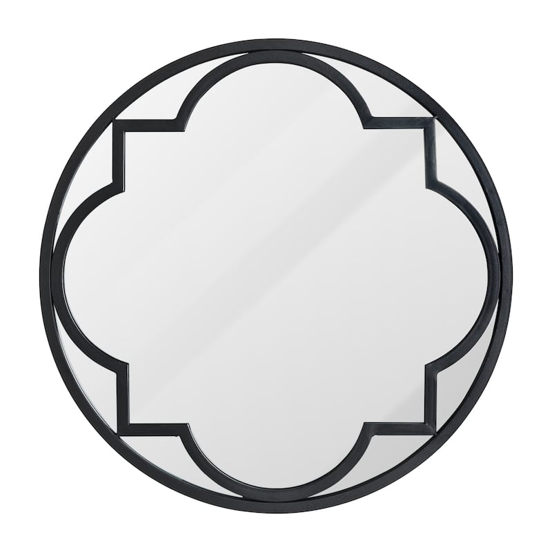 Glitzhome 23.62"D Black Metal/Glass Round or Arched Wall Hanging Mirror - Black Round