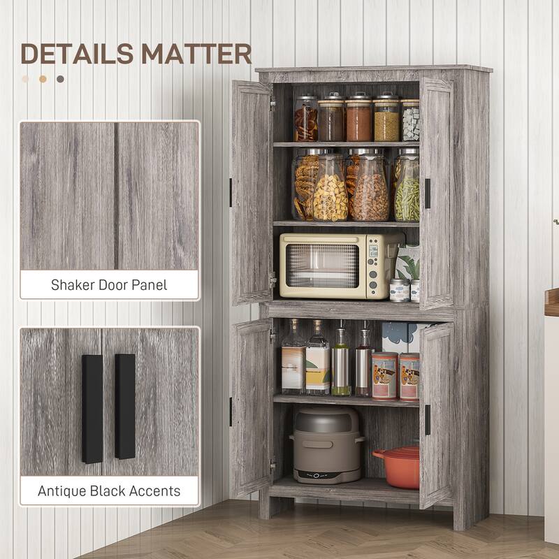 Particleboard Kitchen Storage Cabinet with Adjustable Shelves - 31.25" L x 13" W x 64" H