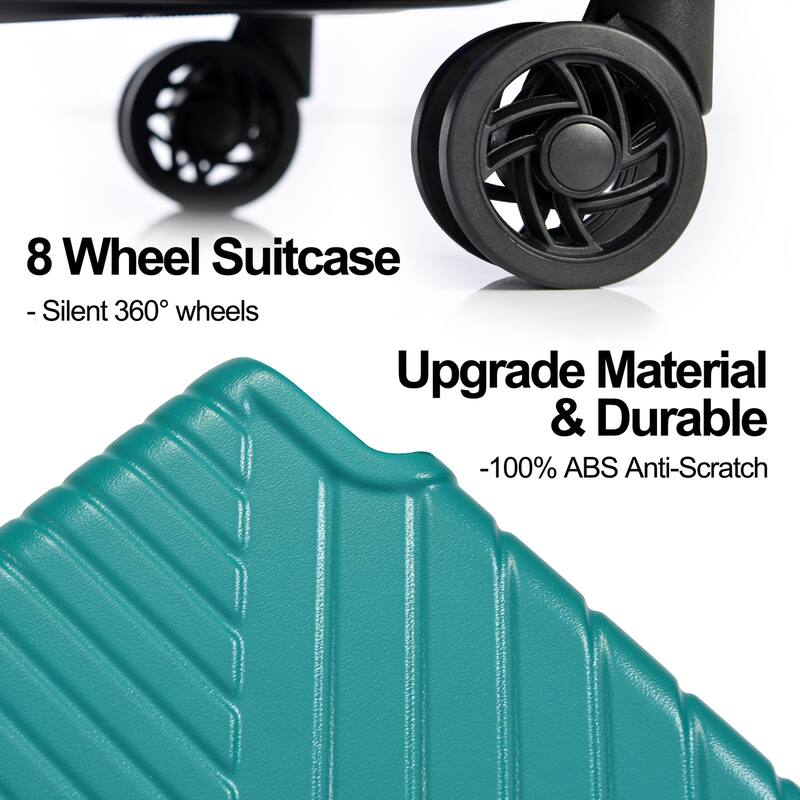 Hardshell Luggage Sets 3 Piece double spinner 8 wheels Suitcase with TSA Lock Lightweight 20''24''28'' - Green