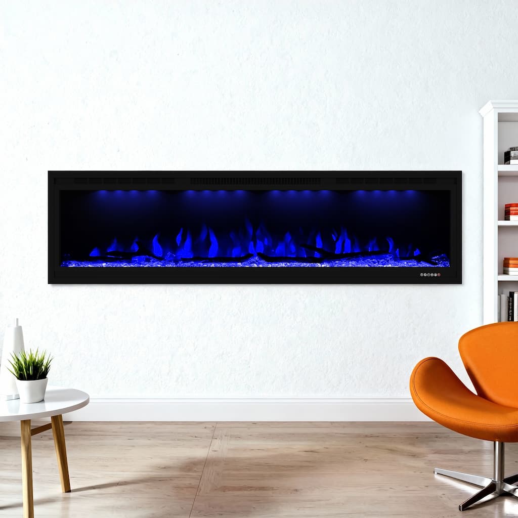 72" 1500W Inserted Wall Mounted Modern Linear Smart Electric Fireplace Heater with APP Control and Remote