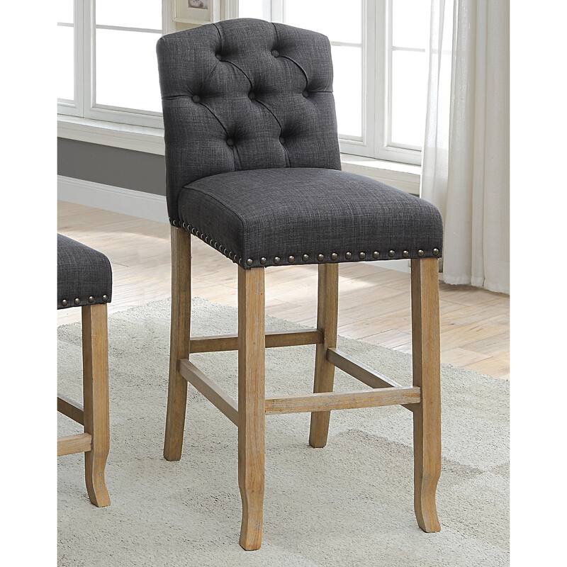 Hail Rustic Fabric Tufted Bar Height Chairs (Set of 2) by Furniture of America - Dark Grey