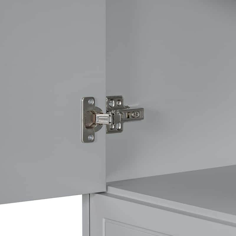 Roomfitters Bathroom Storage Cabinet with Double Laundry Hampers, Doors and Drawer Organizer