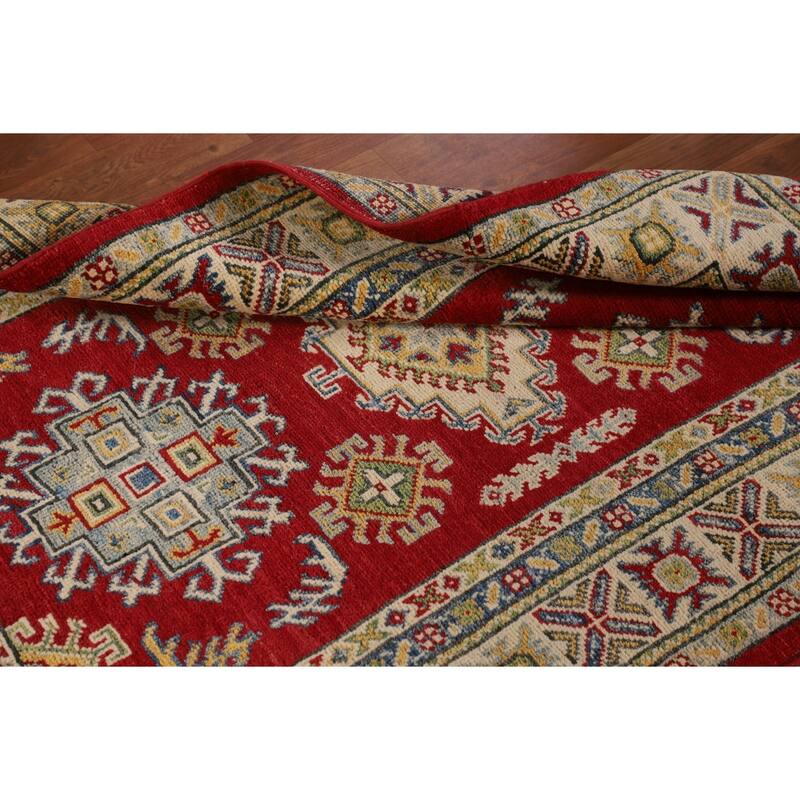 Red Kazak Oriental Accent Rug Hand-Knotted Geometric Wool Carpet - 3'4"x 5'0"