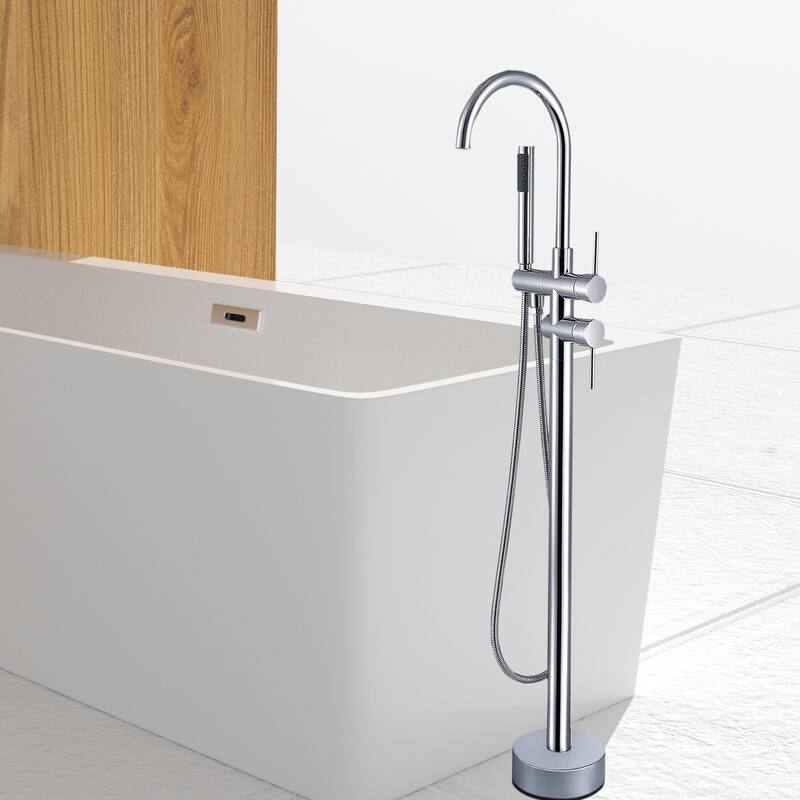 Freestanding Bathtub Faucet with Hand Shower - Chrome