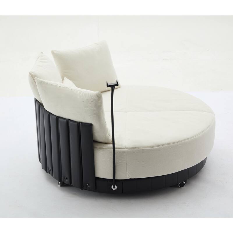 360° Swivel Barrel Chair Round Sofa Chair with Casters and Adjustable Phone Stand, Upholstered in Anti-Wrinkle Polyester Fabric