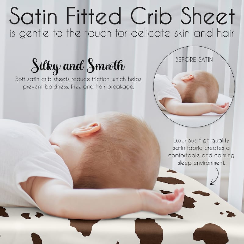 Sweet Jojo Designs Brown Western Cow Print Boy Girl Gender Neutral Satin Fitted Crib Sheet Tan Off White Wild West Steer Animal