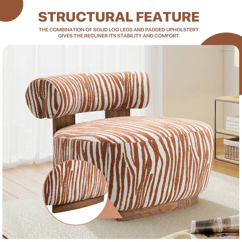 Rossetta Zebra-Striped Chenille Fabic Low Cylindrical Backrest Armchair with High-Quality Foam Cushion
