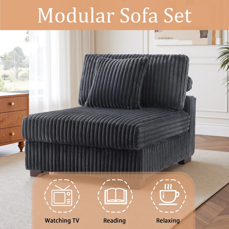 35.7" W Plush Corduroy Upholstered Armless Modular Sofa Chair