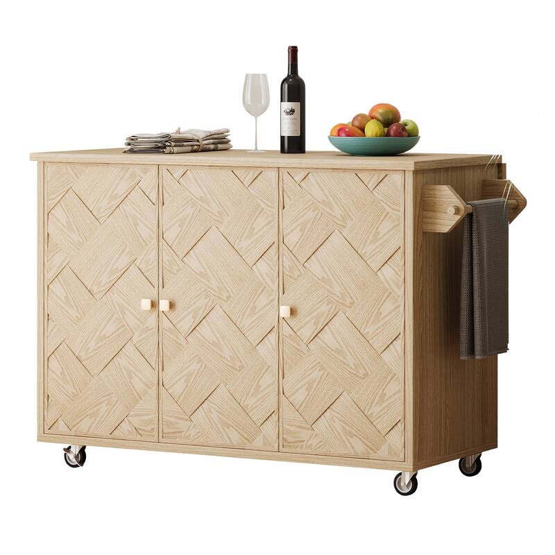 Kitchen Island with Drop Leaf, Coastal Kitchen Island on Wheels with Internal Storage Rack, Rolling Kitchen Cart