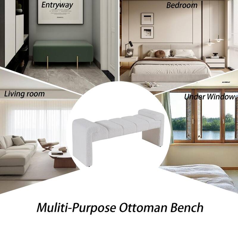 54" Boucle Bedroom Bench with Channel Tufted