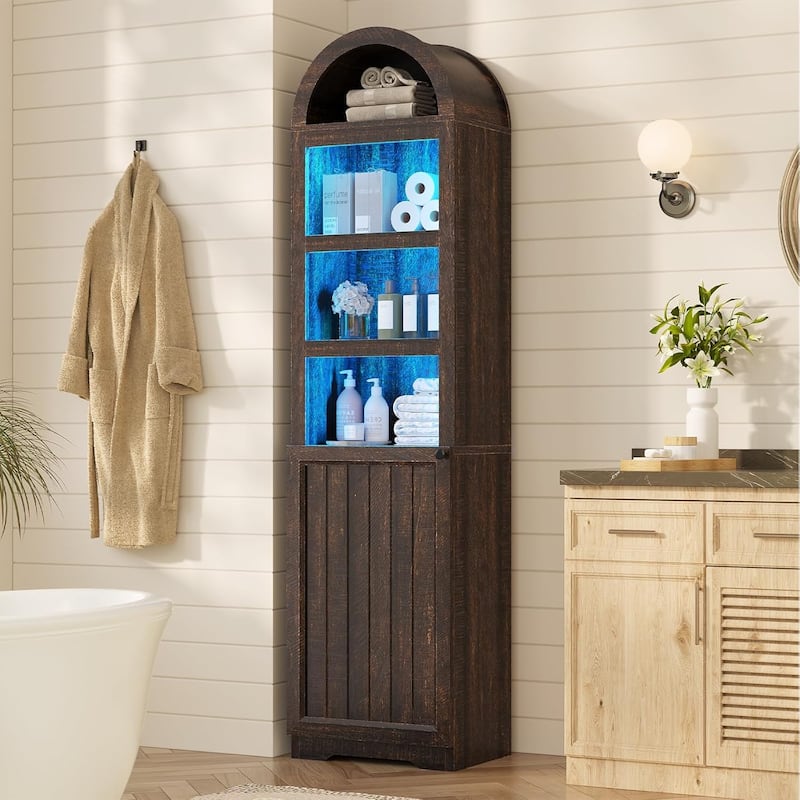 Tall Arched Cabinet Bookcase Storage Bookshelf Door Bathroom Storage Cabinet - 72" - Walnut