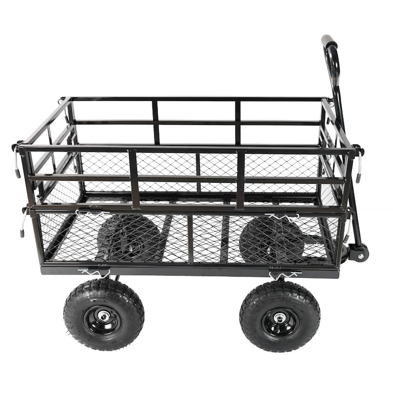 Double-Fence Heavy Duty Utility Wagon - Firewood & Debris Hauler, Black