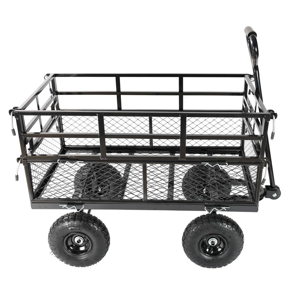 Double-Fence Heavy Duty Utility Wagon - Firewood & Debris Hauler, Black