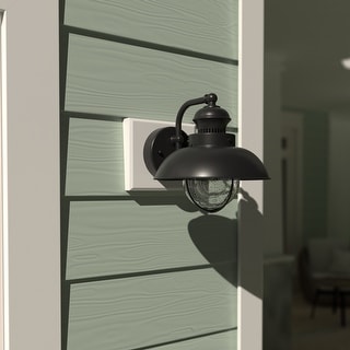 VAXCEL Harwich 8 in. H 1-Light Black Coastal Outdoor Wall Sconce, Durable Steel, Clear Seeded Glass Shade, LED Compatible