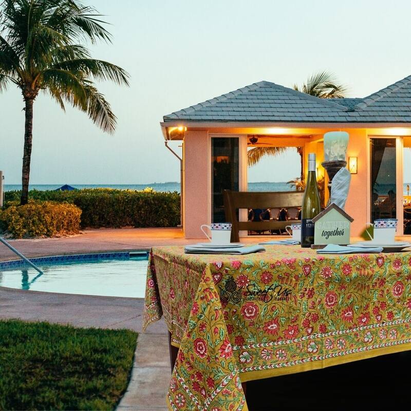 Sweet Us Amara Floral Cotton Block Print Tablecloth Rectangle