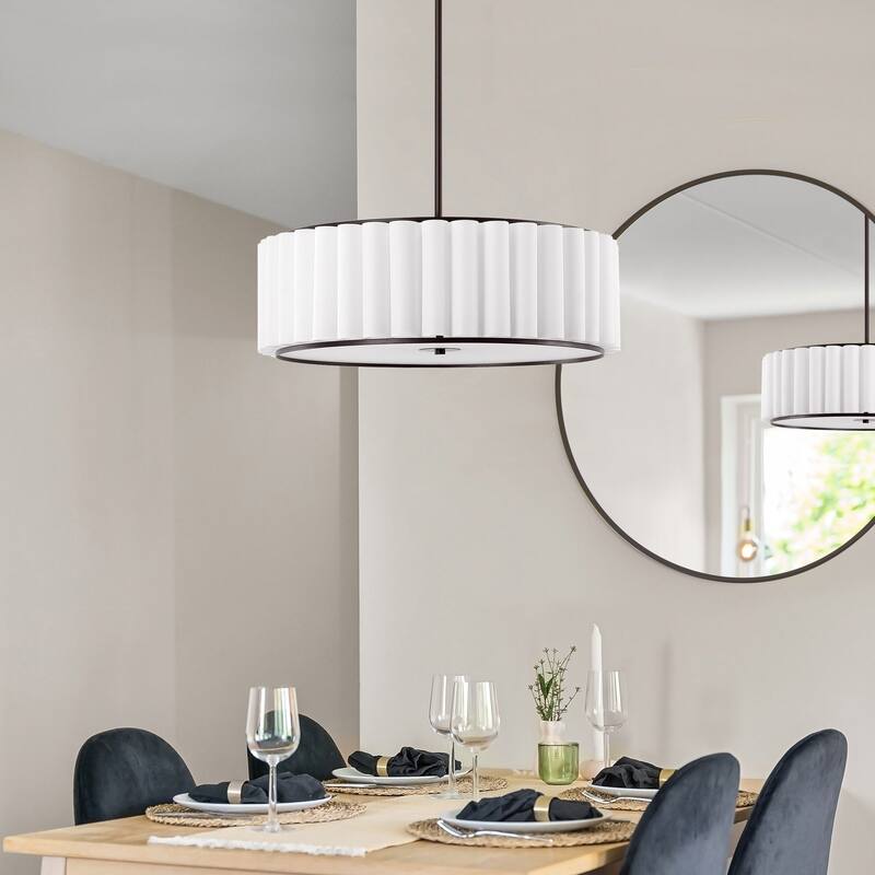 Modern Chandelier Bronze 24" 5-Light White Linen Shade