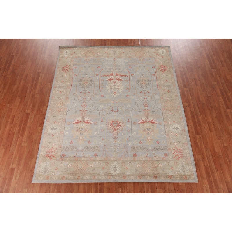 Hand Knotted Oriental 100% Wool Carpet Transitional All-Over Greys & Charcoal Oushak Area Rug - 9' 10'' X 8' 0''