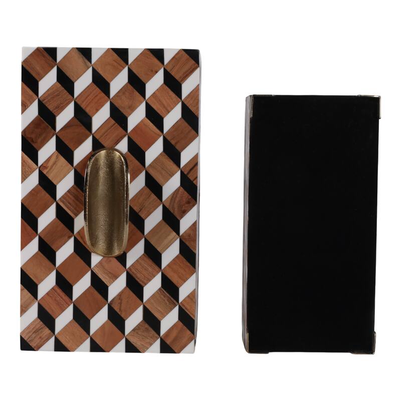Resin Decorative Boxes with Metallic Accent (Set of 2) - 5" & 2" Black - 14" x 8" x 5.25"