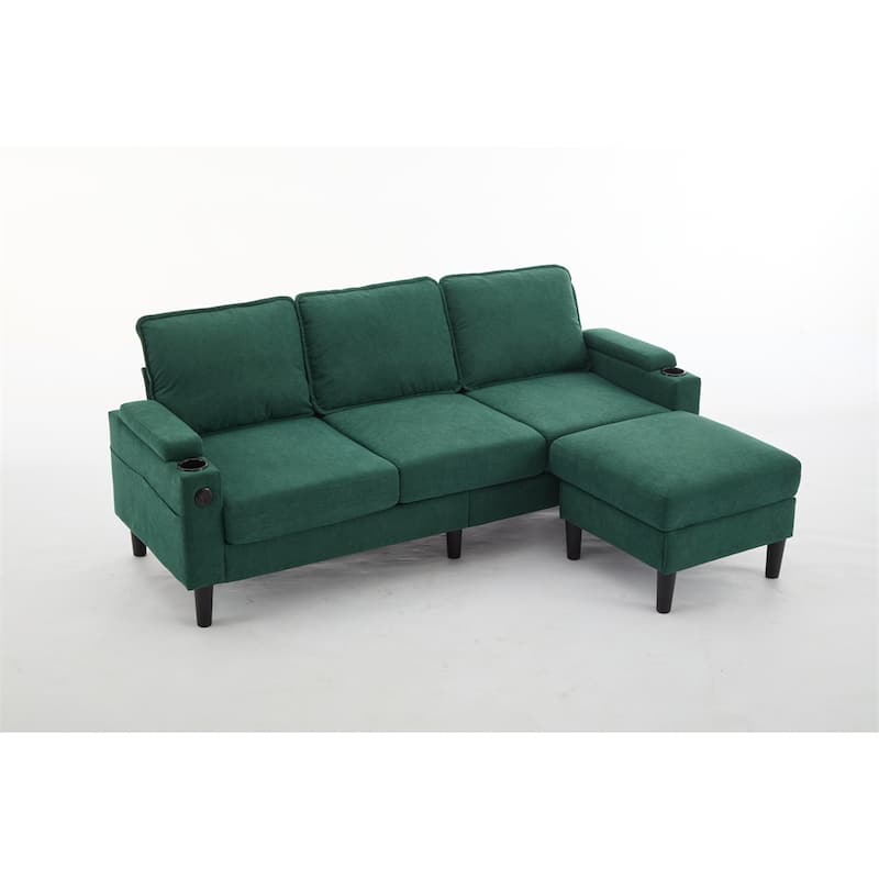 3 Seat L Shaped Sectional Sofa with Storage Ottoman and USB Port