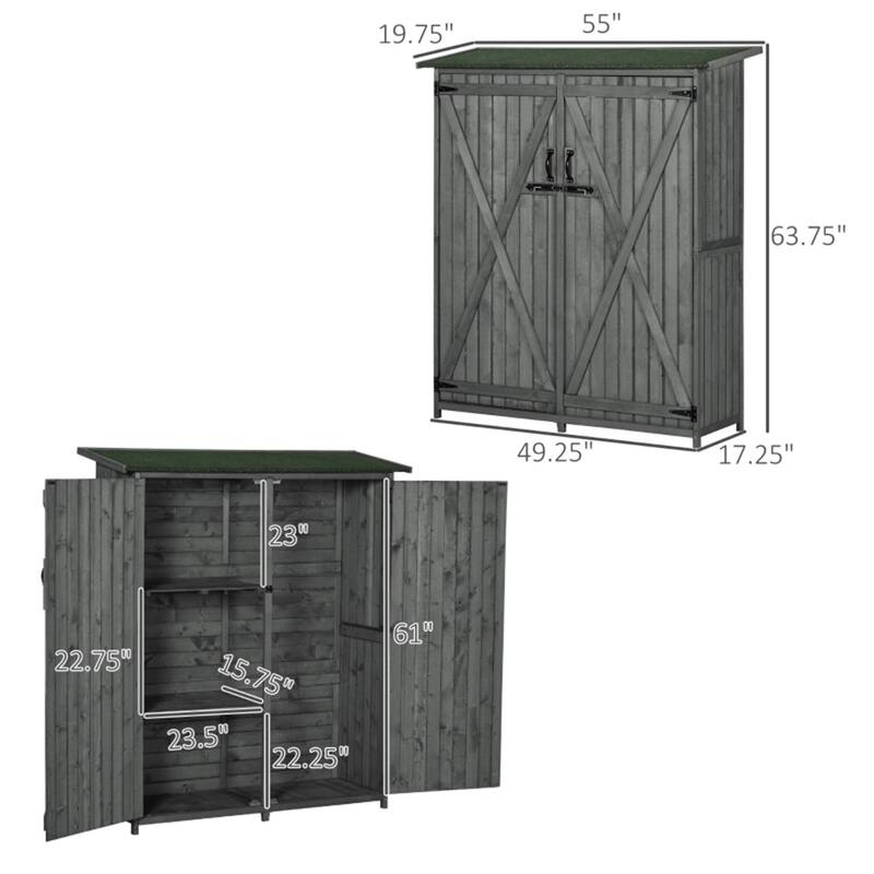 Outdoor Garden Storage Shed with Fir Wood, Double Lock Doors - 55" L x 19.75" D x 63.75" H