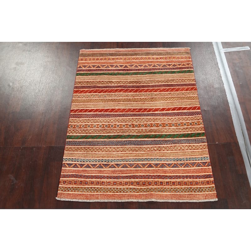 Striped Kazak Oriental Home Decor Area Rug Hand-knotted Wool Carpet - 3'10" x 5'2"