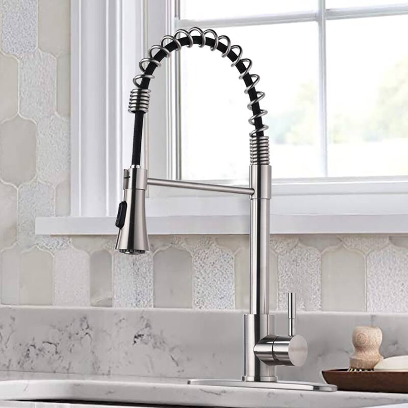 DORNBERG Spring Pull Down Kitchen Sink Faucet with Deck Plate