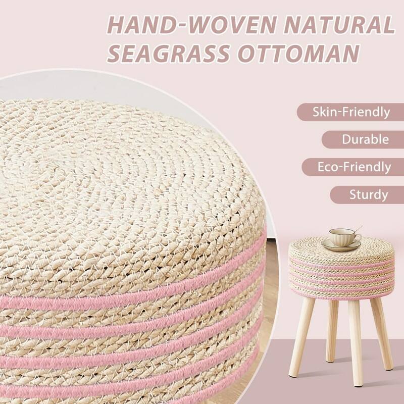 Footstool Ottoman Round with Solid Wood Legs