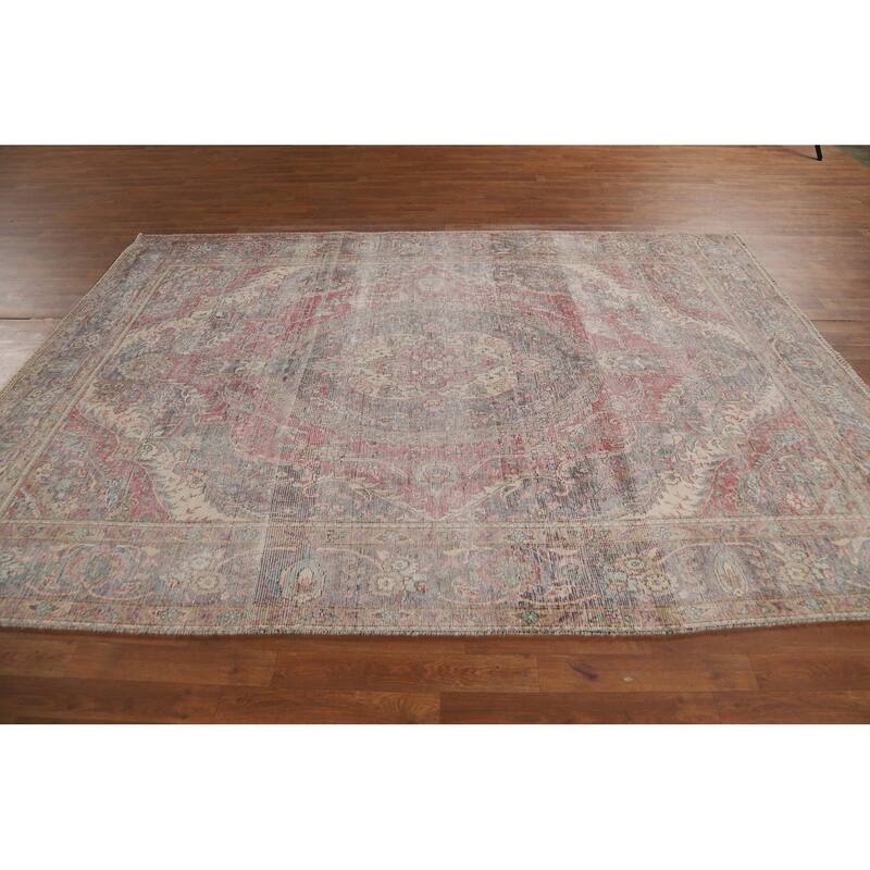 Tabriz Persian Vintage Area Rug Hand-Knotted Medallion Wool Carpet - 6'9" x 9'3"