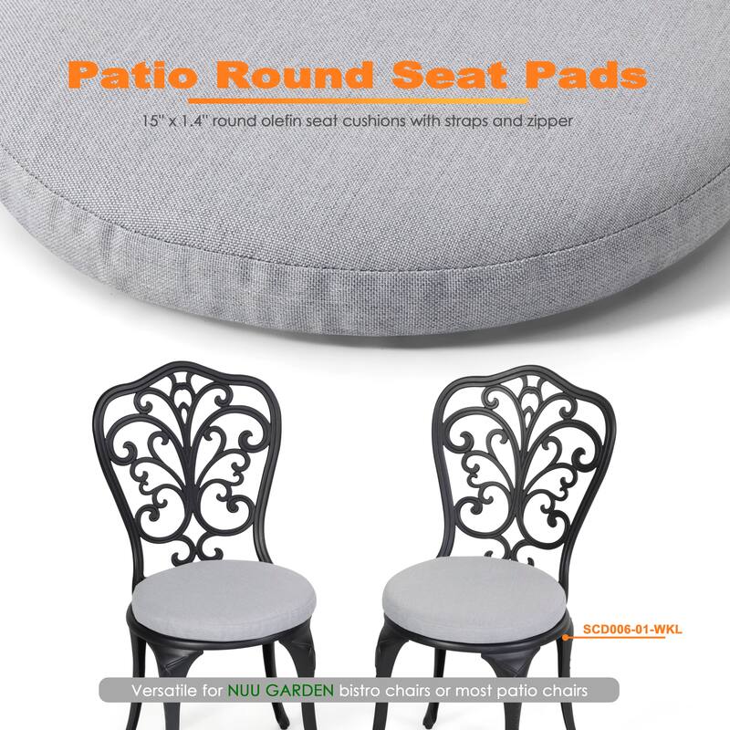 Outdoor 2-Pack 15 Inch x 1.4 Inch Gray Round Chair Seat Cushions with Straps