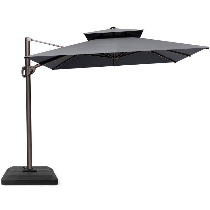 9 x 12 ft Outdoor Double Top Patio Cantilever Umbrella with 4-Piece Umbrella Base