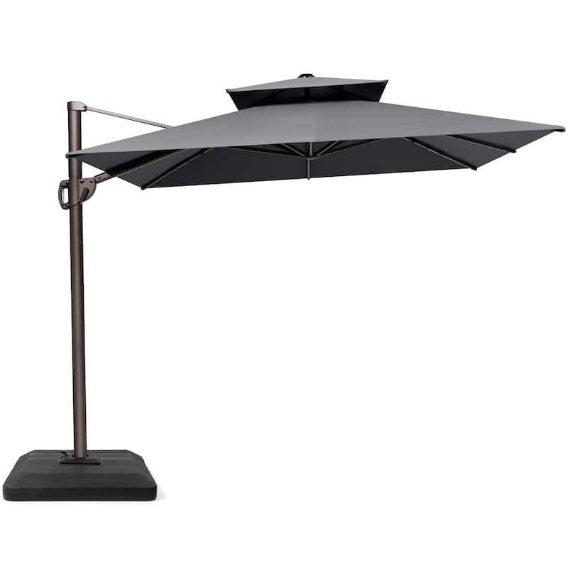Outdoor Patio Dual Top Cantilever Umbrella with 4-Piece Fillable Weighted Base