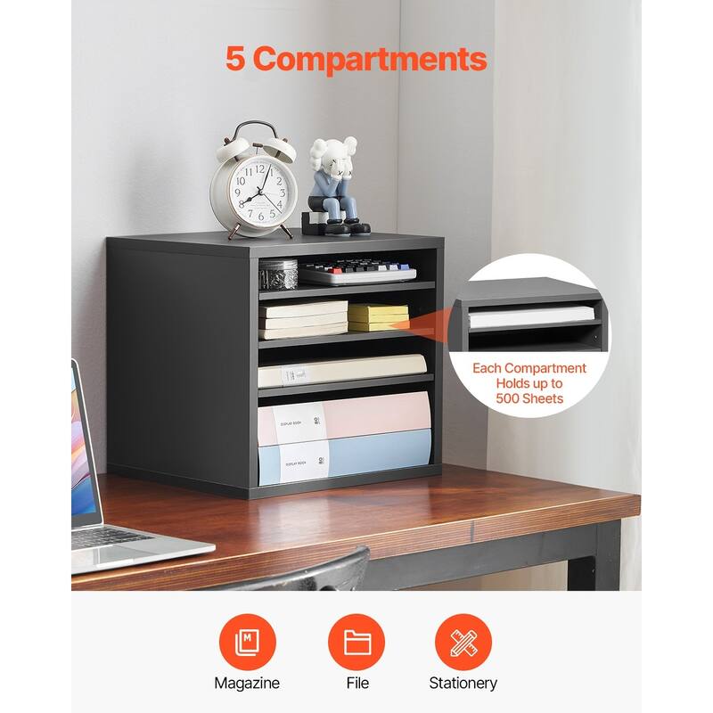 5 Compartments Office Literature Organizers Mailbox with Adjustable and Removable Shelves