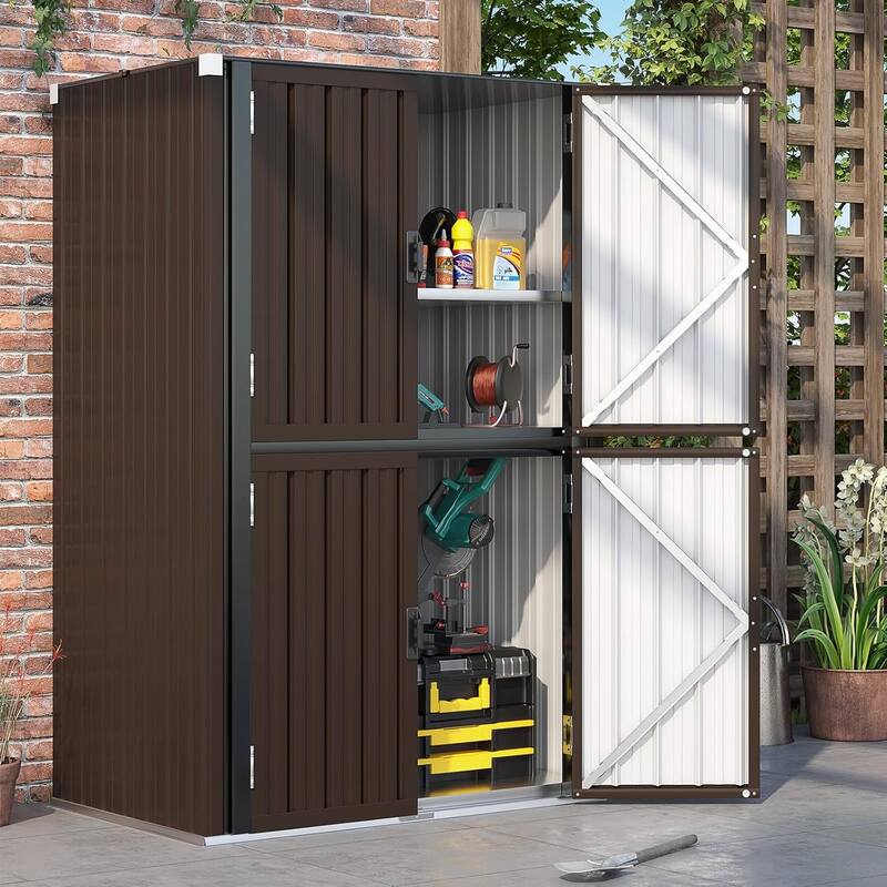 AECOJOY Outdoor Storage Cabinet Water-proof Shed for Patio - Brown
