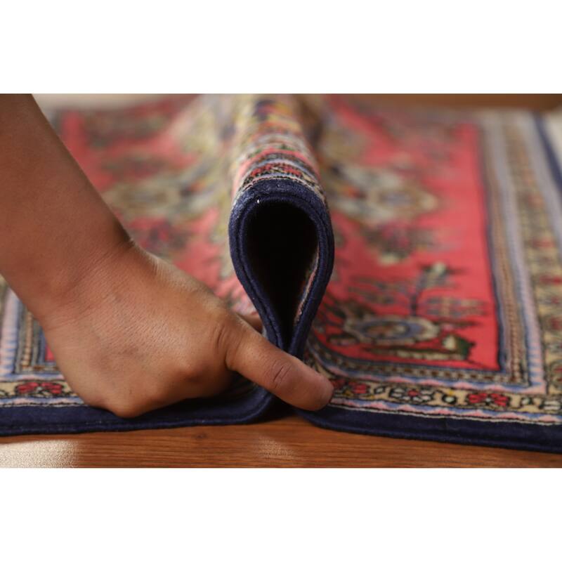 Hand Knotted Oriental Kork Wool Carpet Traditional Medallion Pink Qum Area Rug - 3' 0'' X 2' 1''