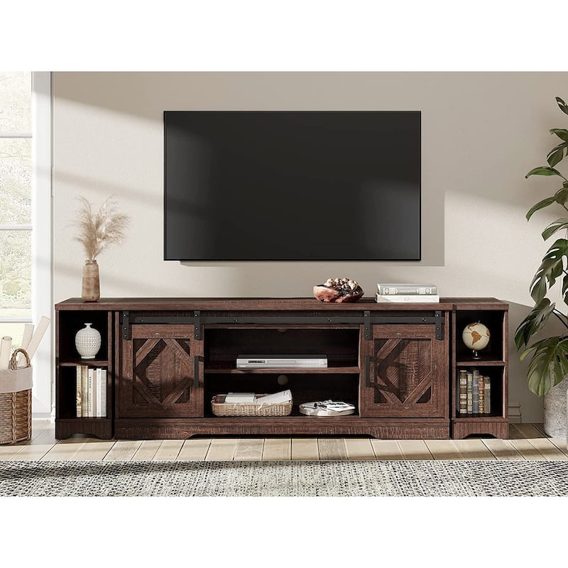 Modern Farmhouse TV Stand for up to 85" TVs Entertainment Center with Open Storage for Living Room - Brown