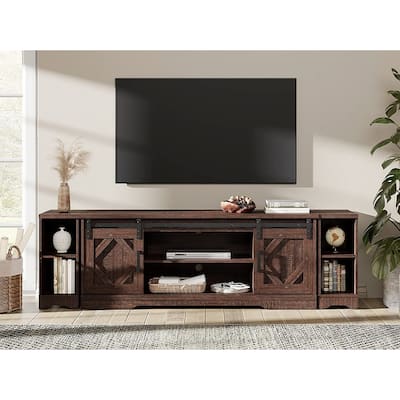 Modern Farmhouse TV Stand for up to 85" TVs Entertainment Center with Open Storage for Living Room