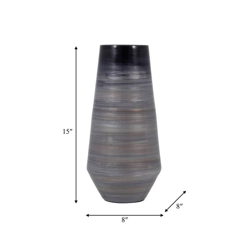 Sagebrook Home Modern Neutral Gray/Black Glass, 15" Enameled Vase
