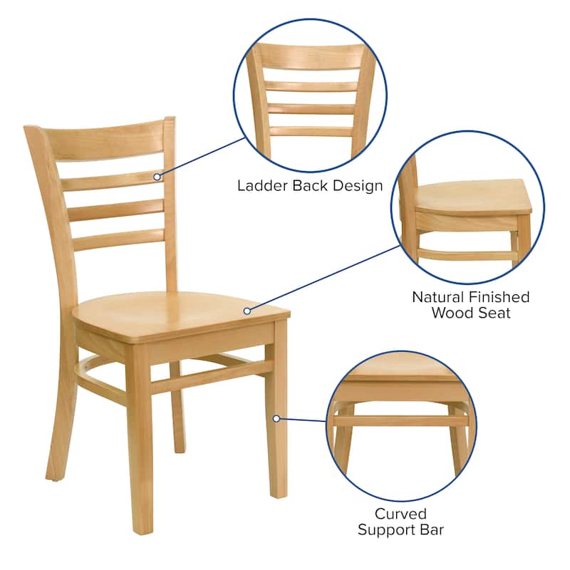 Wooden Ladder Back Restaurant Dining Chair - 17.25"W x 20"D x 33.75"H