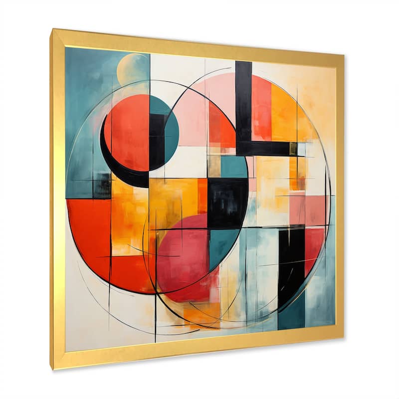 Designart "Blue Orange Mid Century Geometric Abstractions I" Mid-century Framed Canvas Wall Art