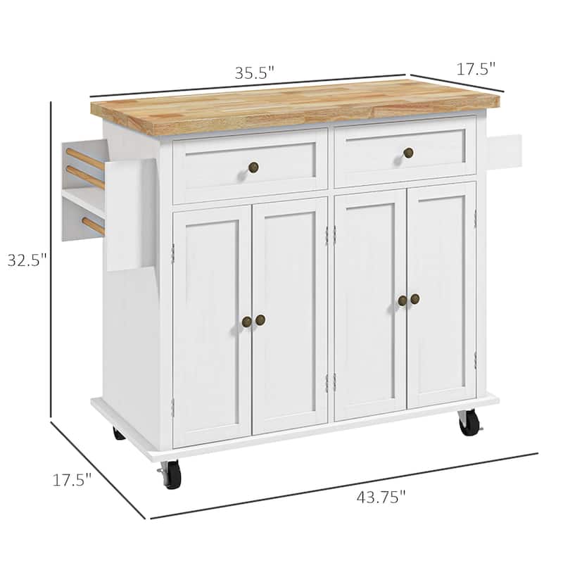 Distressed White Kitchen Island Cabinets with Storage Drawers and Spice Rack Towel Bar - 43.75" W x 17.5" D x 32.5" H