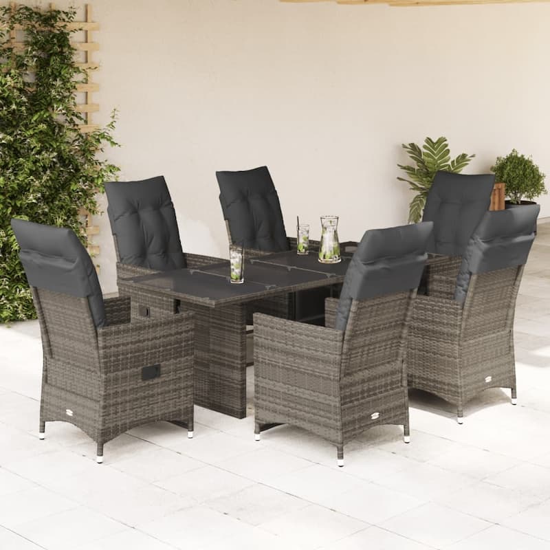 vidaXL Patio Bistro Set with Cushions Outdoor Garden Furniture Grey Poly Rattan - Grey-Glass-form 5 - 31.5 x 74.8 x 29.5